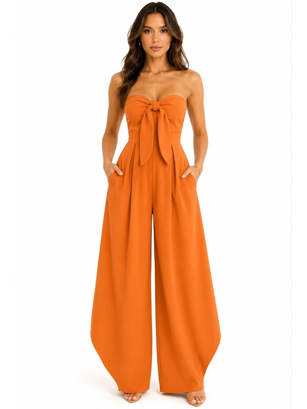 Strapless Tie-Up Ruched Sleeveless Jumpsuit Size XL